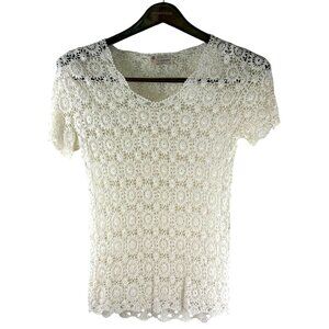 VTG Boho Cottage Delicate Trinchetto Hand Crocheted Knit Blouse, Women's Large